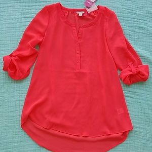 Candie's Coral/Salmon Sheer Tunic Top